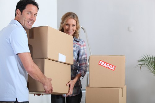 Well-organized storage space with labeled boxes and furniture